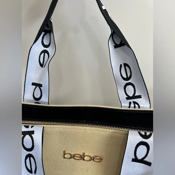 Bebe Beige Tote with Black Logo Straps NWT - Picture 9 of 9